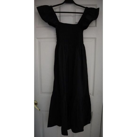 Aqua AT21WDR00153 Women's Sz Small Black Smocked Flutter Sleeve Midi Dress - Picture 7 of 8